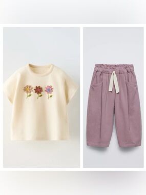 Zara Floral Appliqué Shirt & Pleated Pants